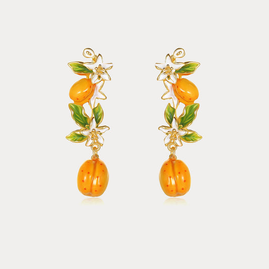 Golden Apricot Blossom Dangling Earrings