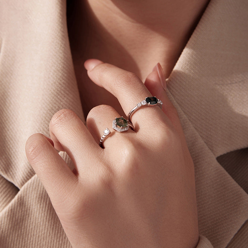 Moss Agate Halo Ring