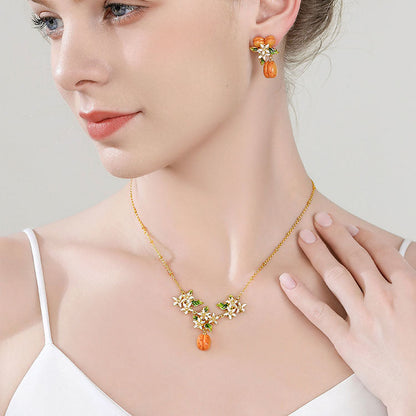 Golden Apricot Blossom Pendant Necklace