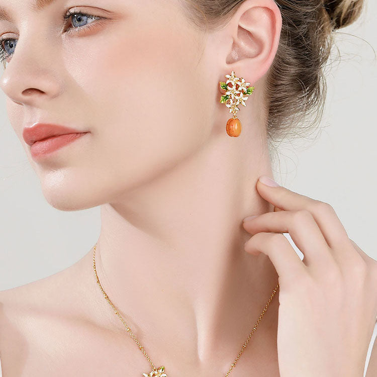 Golden Apricot Blossom Earrings