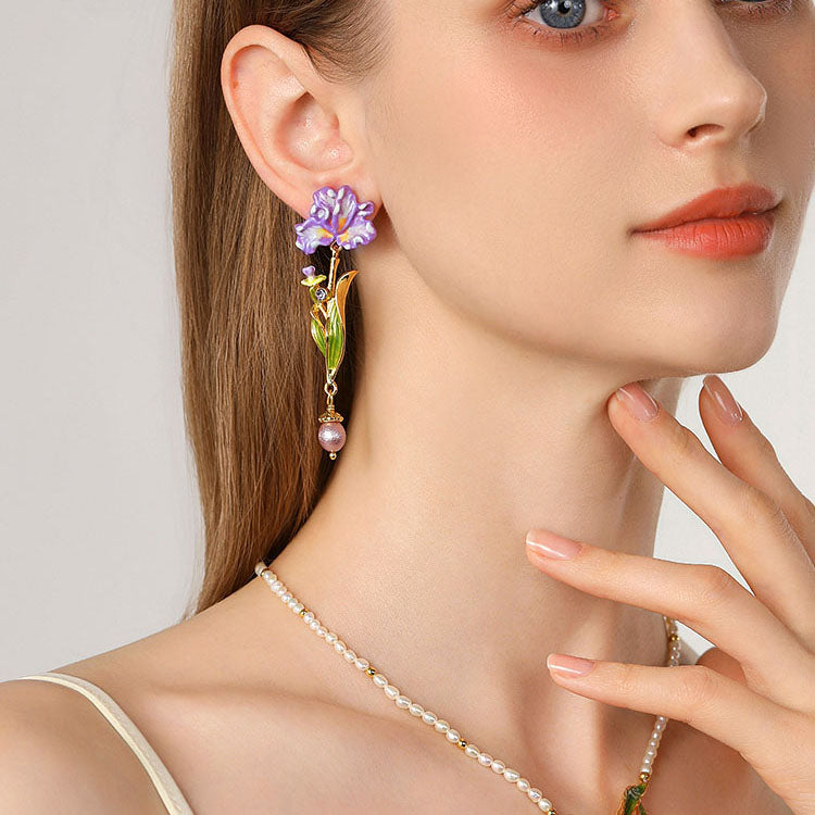 Iris Flower Drop Earrings