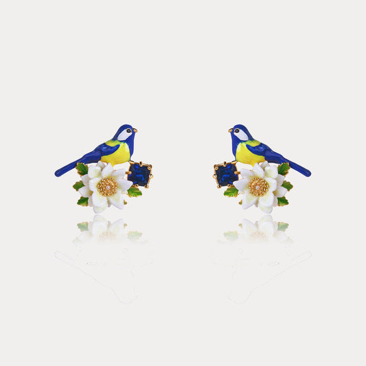 Blue Tit Gem Stud Earrings