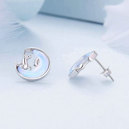 Moon Cat Stud Earrings