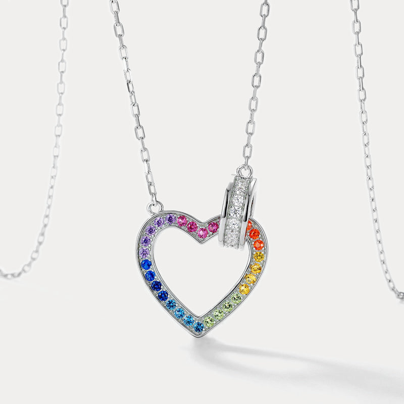 Silver Rainbow Heart Necklace