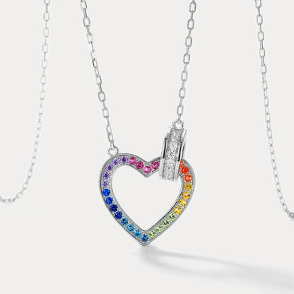 Silver Rainbow Heart Necklace