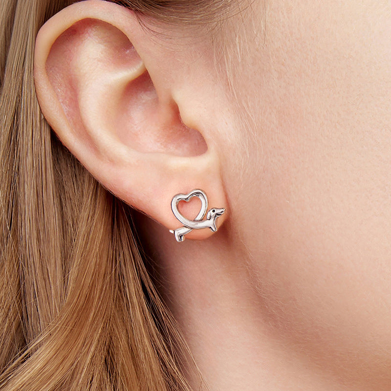 Heart Dachshund Stud Earrings