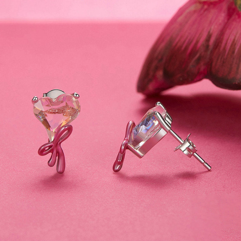 Pink Bow Heart Earrings