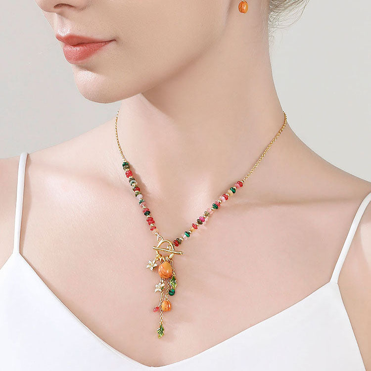 Colorful Beaded Golden Apricot Necklace