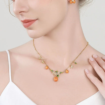 Golden Apricot Blossom Multi- Charm Necklace