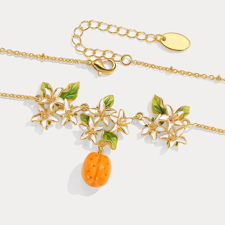 Golden Apricot Blossom Pendant Necklace