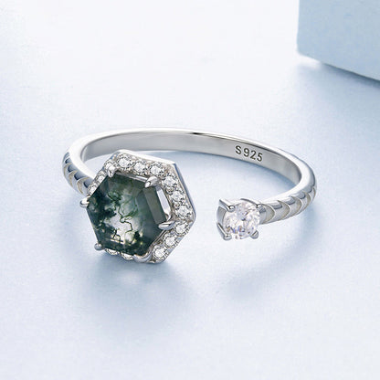 Moss Agate Halo Ring