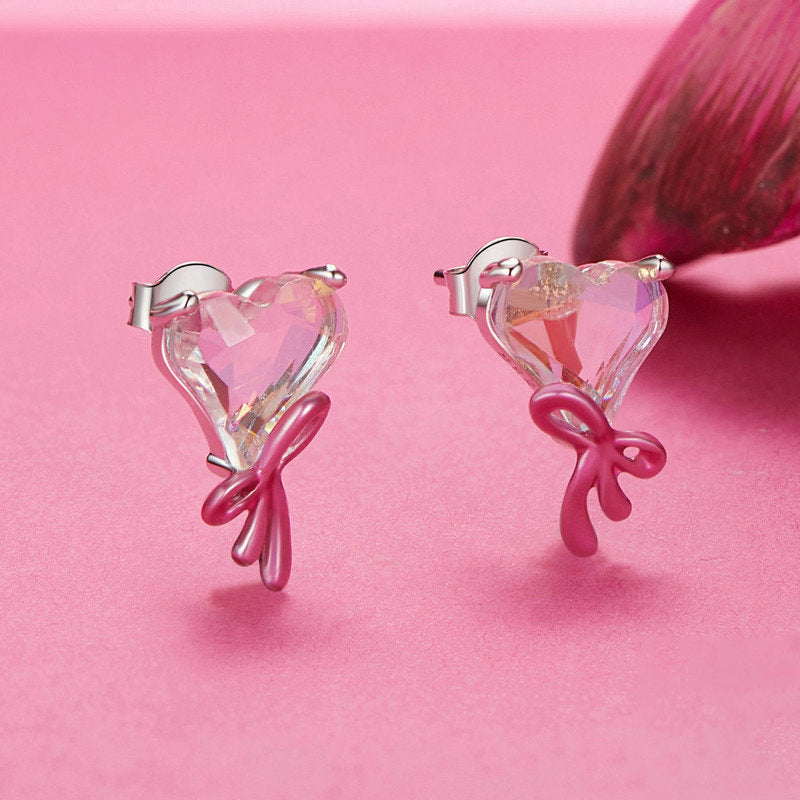 Pink Bow Heart Earrings