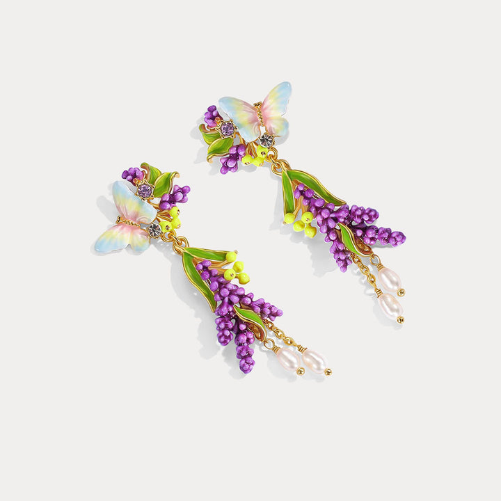 Lavender Butterfly Tassel Earrings