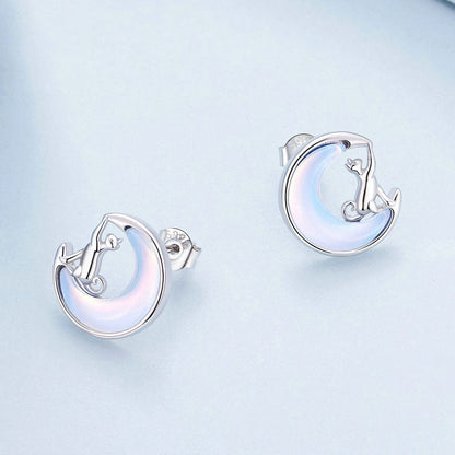 Moon Cat Stud Earrings