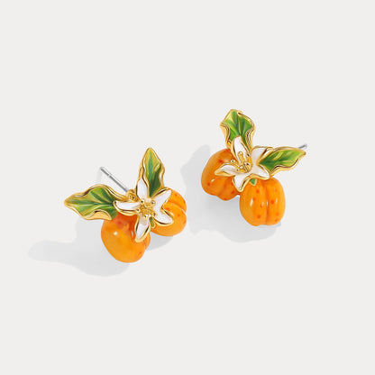 Golden Apricot Flower Stud Earrings