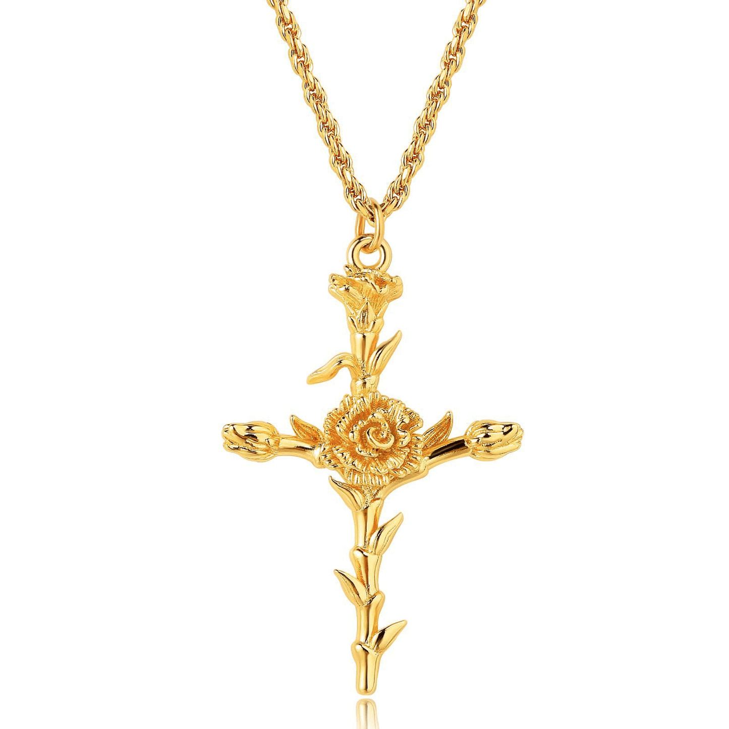 Floral Cross Pendant Neckalce