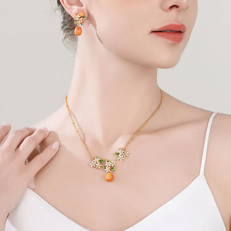 Golden Apricot Blossom Pendant Necklace