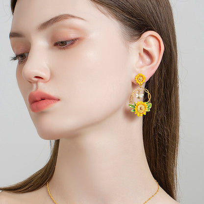 Sunflower Hoop Earrings