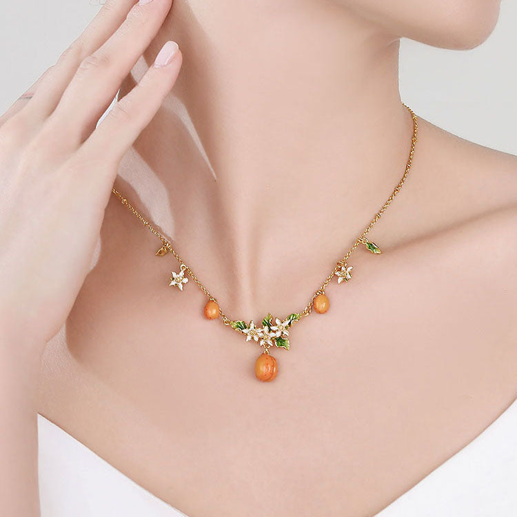 Golden Apricot Blossom Multi- Charm Necklace