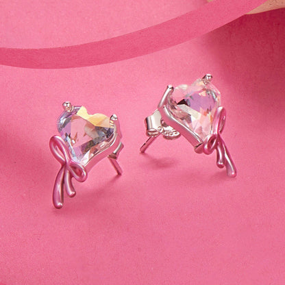 Pink Bow Heart Earrings