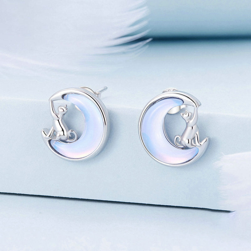 Moon Cat Stud Earrings