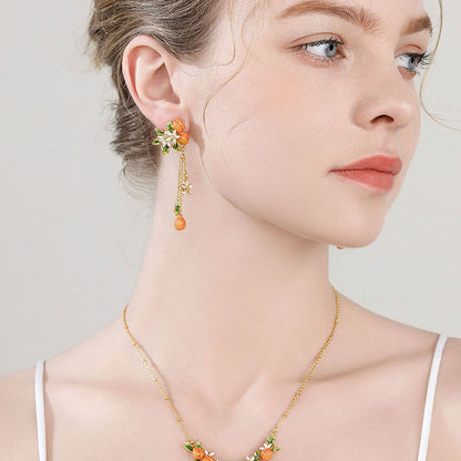 Golden Apricot Flower Tassel Earrings