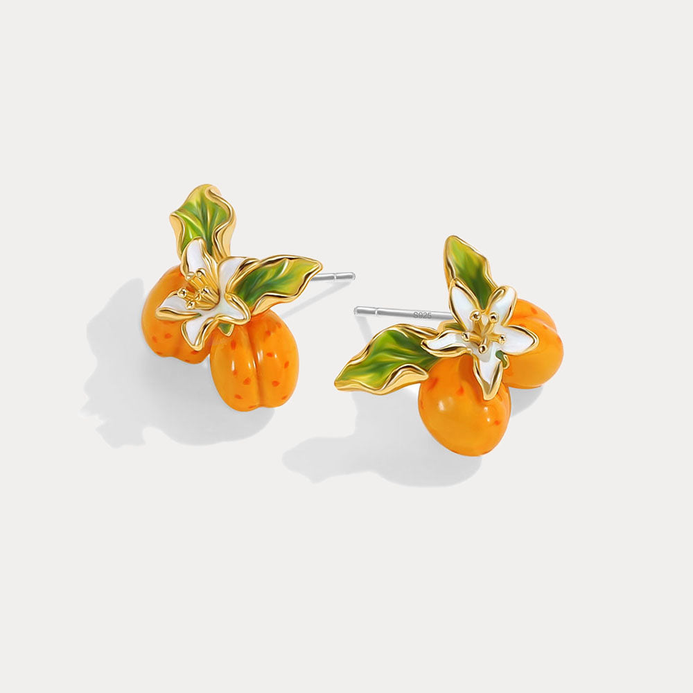 Golden Apricot Flower Stud Earrings