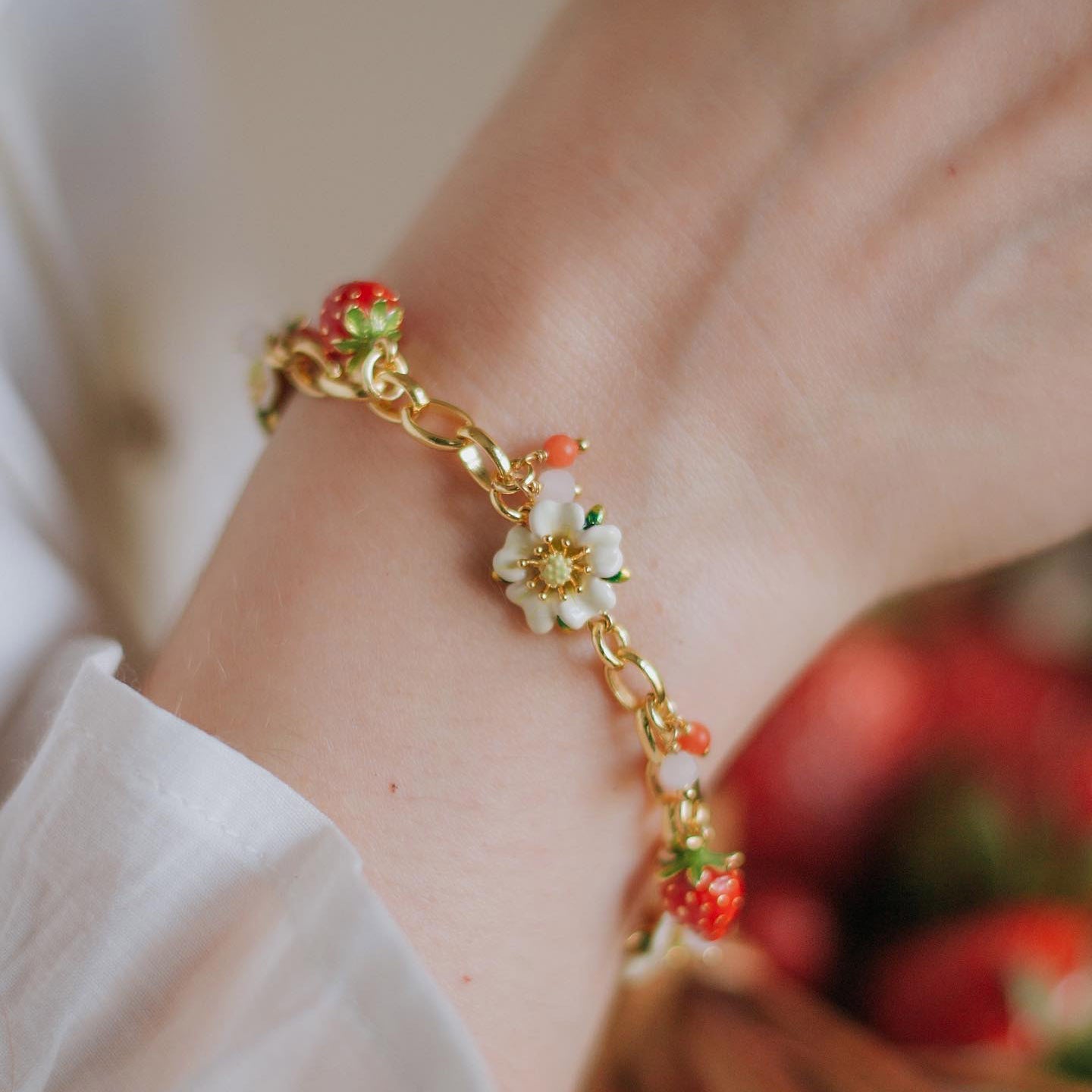 Strawberry Bracelet With Flower