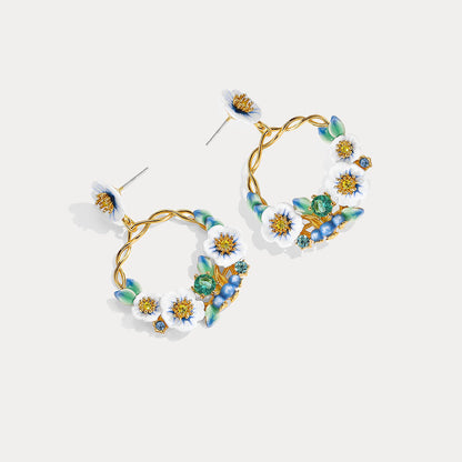 Blueberry Flower Dangle Hoop Earrings