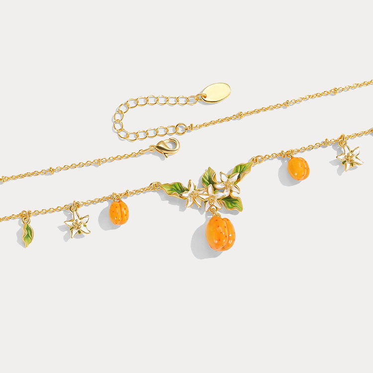 Golden Apricot Blossom Multi- Charm Necklace