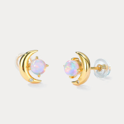 Moon Star Opal Stud Earrings