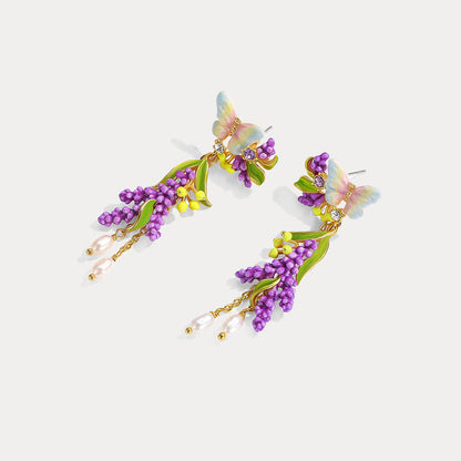 Lavender Butterfly Tassel Earrings