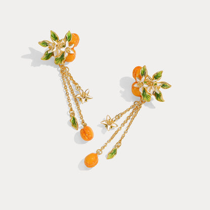 Golden Apricot Flower Tassel Earrings