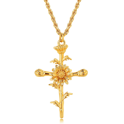 Floral Cross Pendant Neckalce