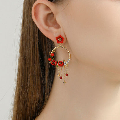 Begonia Flower Tassel Earrings