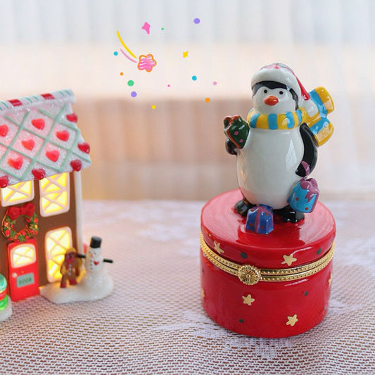 Festive Penguin Trinket Box