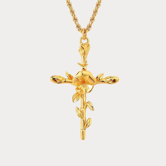 Floral Cross February Violet Birth Flower Necklace