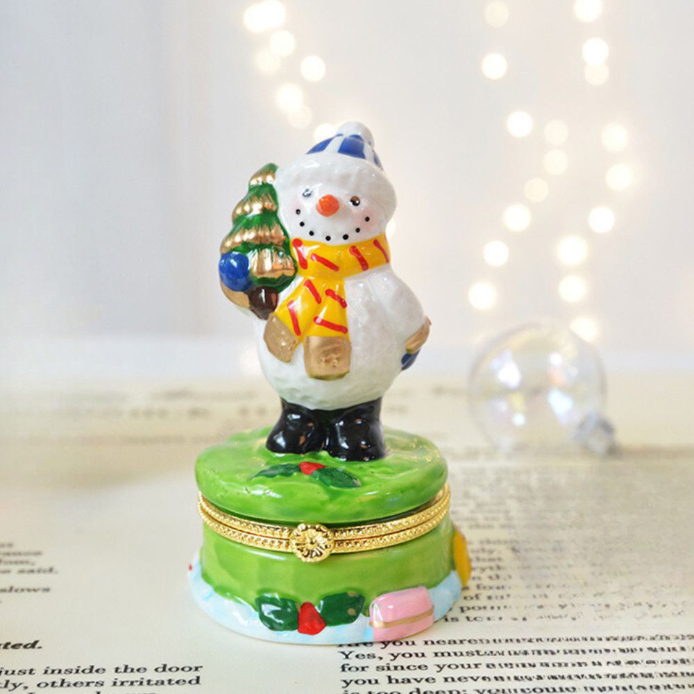 Snowman with Christmas Tree Trinket Box