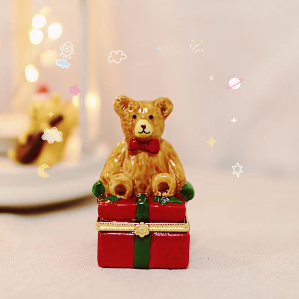 Teddy Bear on Gift Box Trinket Box