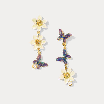 Daffodils Dangle Earrings With Butterfly