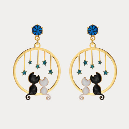 Black & White Cat Couple Earrings