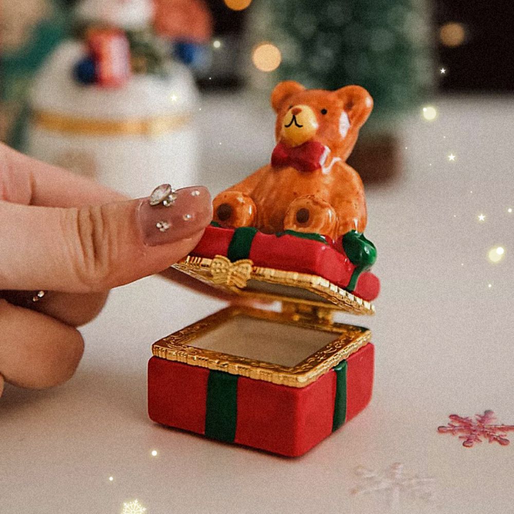 Teddy Bear on Gift Box Trinket Box