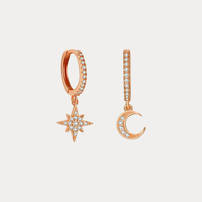 Moon and Star Drop Hoop Earrings