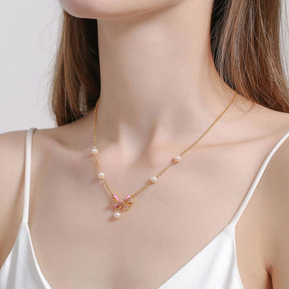 Butterfly Knot Pearl Necklace