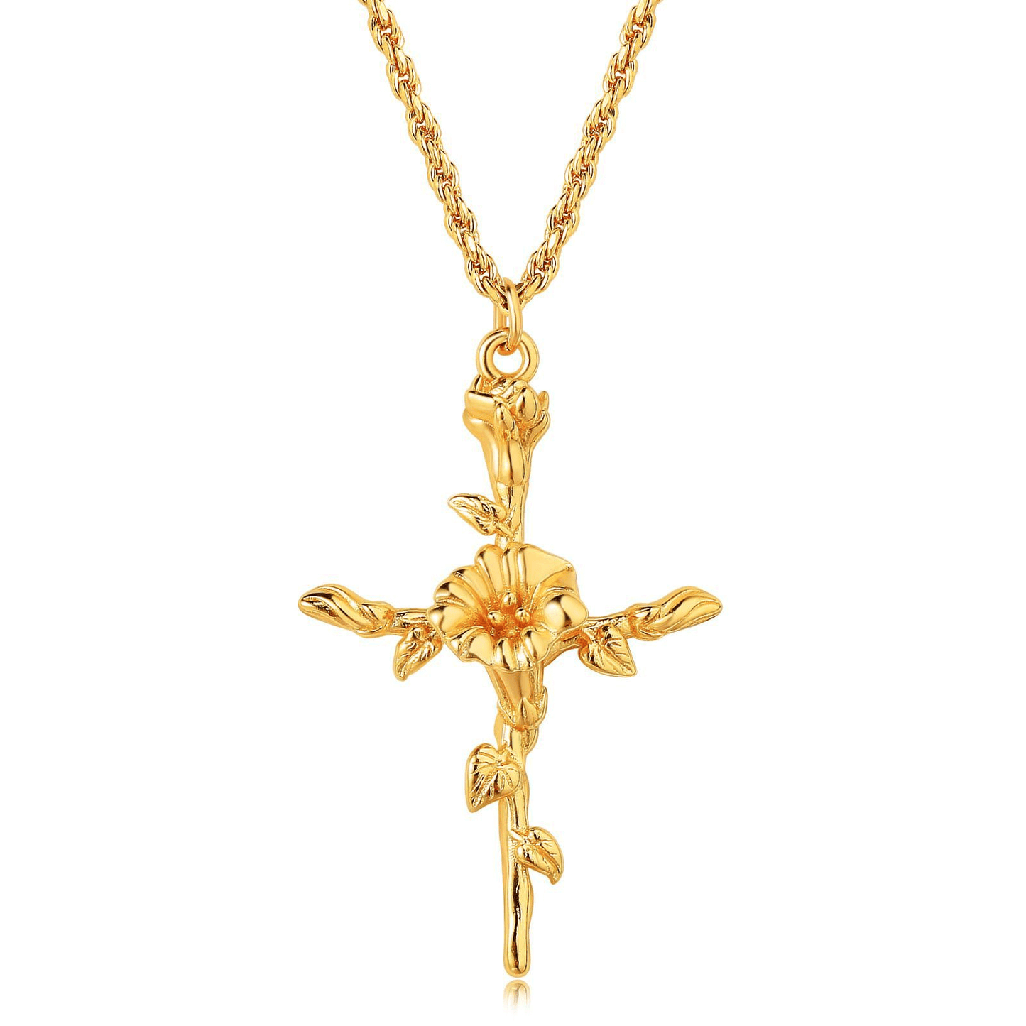 Floral Cross Pendant Neckalce