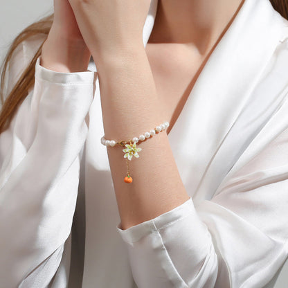 Orange Bracelet With Flower & Pearl