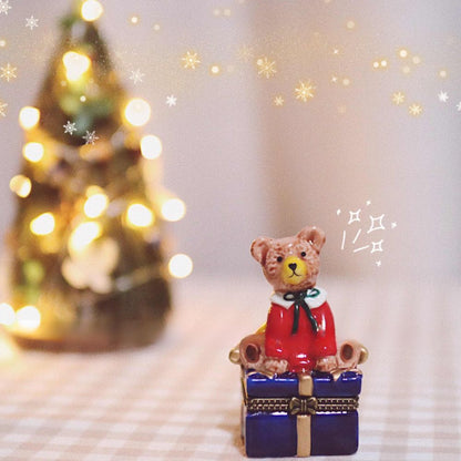 Christmas Bear on Gift Box Trinket Box