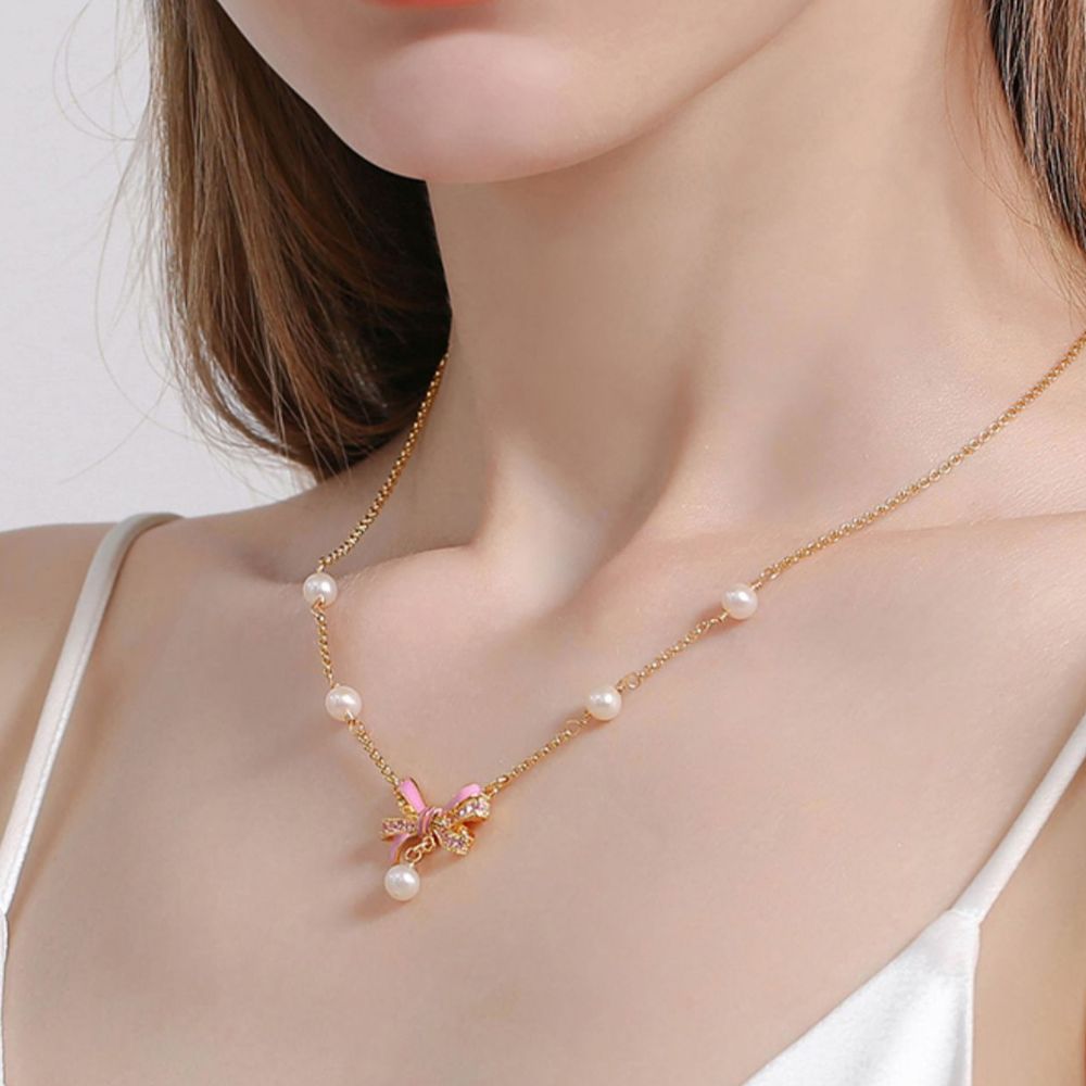 Butterfly Knot Pearl Necklace