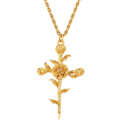 Floral Cross Pendant Neckalce