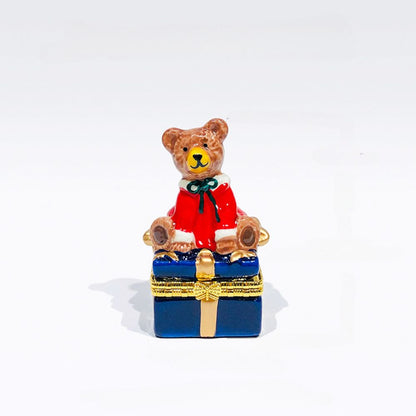 Christmas Bear on Gift Box Trinket Box